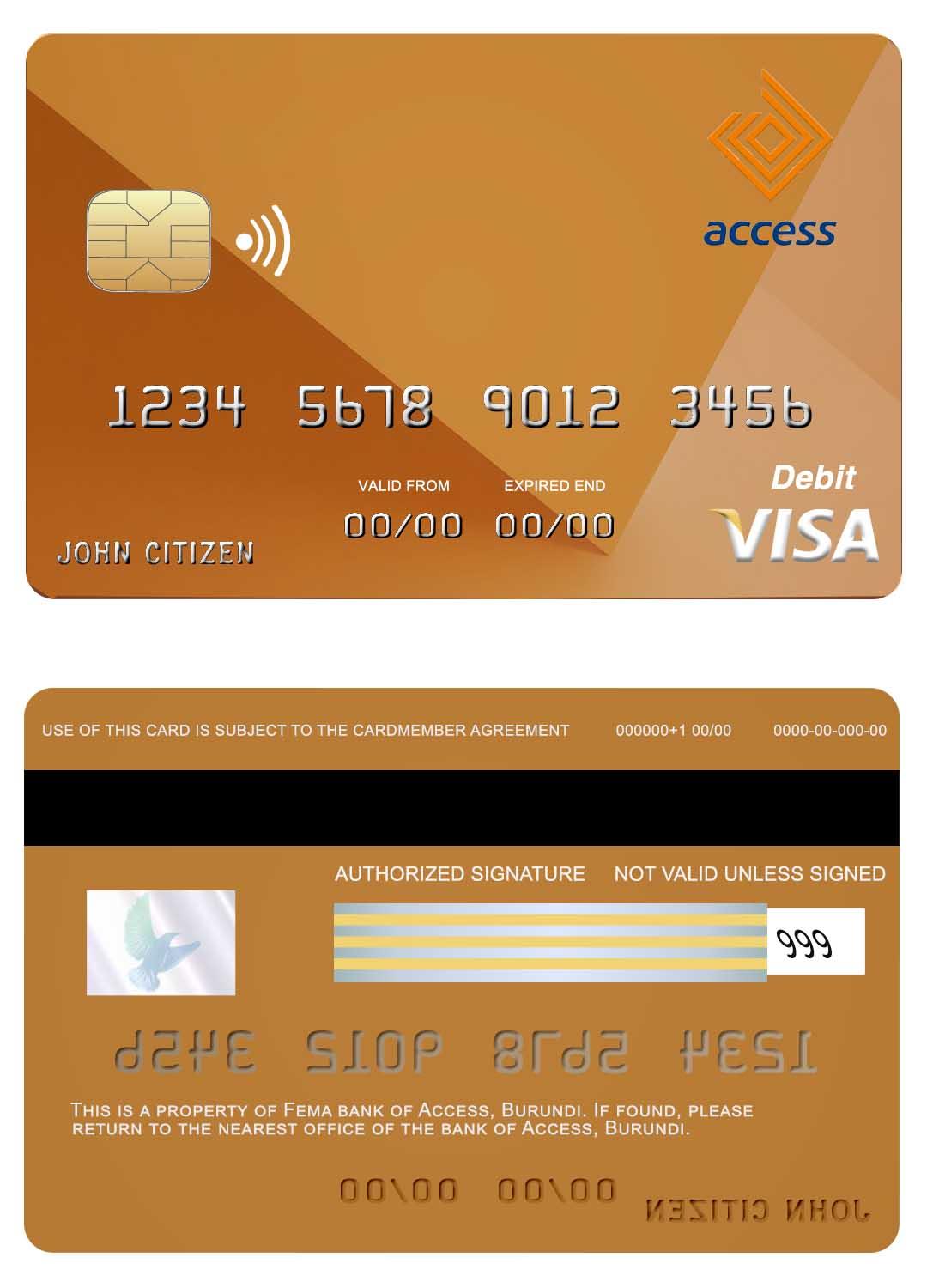Download Burundi Access  bank visa card Photoshop template